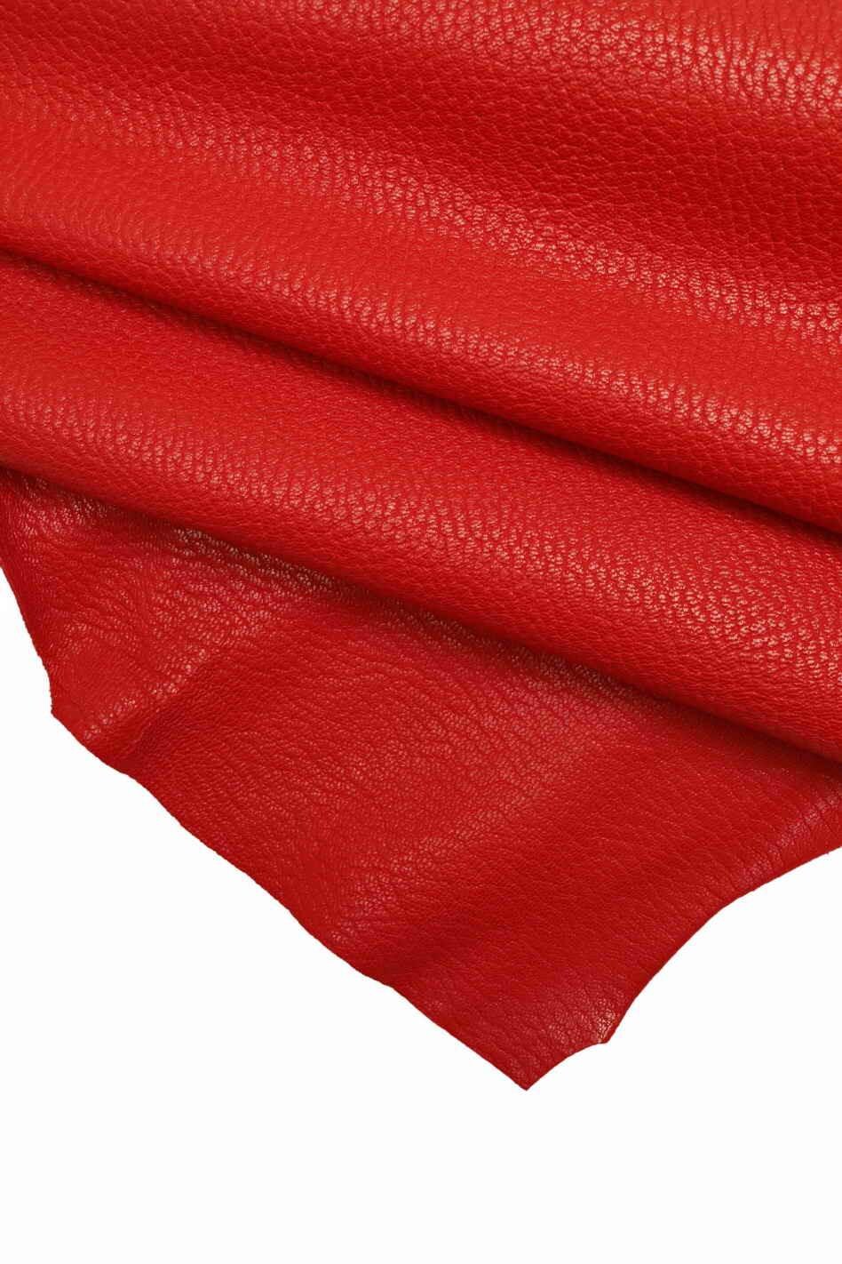 Red GRAINY leather hide, soft semi glossy NATURAL cowhide, thick sporty calfskin for crafters B13122-TU La Garzarara