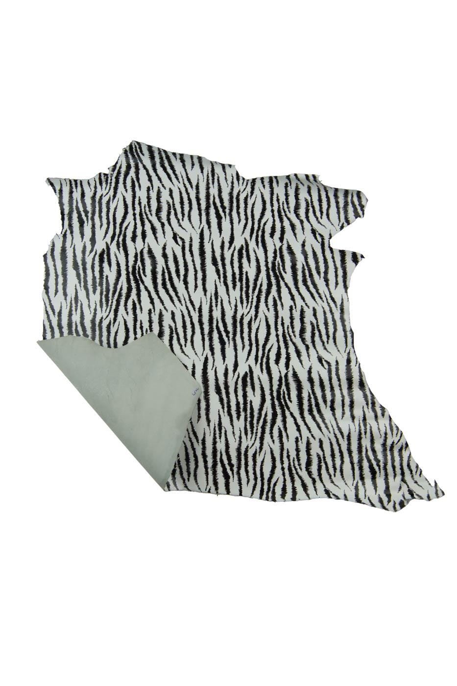 Bundle of 3 ZEBRA printed leather skins, black - white ANIMAL textured goatskins, glossy soft hides B19404-ST La Garzarara