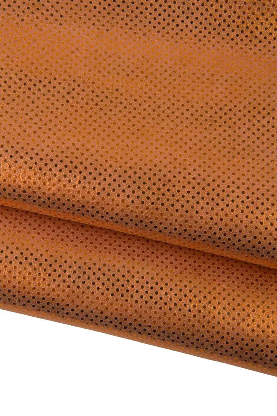 Orange metallic leather skin, POLKA DOTS textured suede goatskin, soft bright material for hobbyists B19462-MT(st) LaGarzarara
