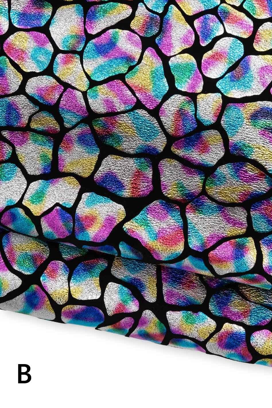 HOLOGRAPHIC multicolor metallic leather skin, iridescent ANIMAL print leather hide, italian leather for bags leathercraft B19777-MT(st)