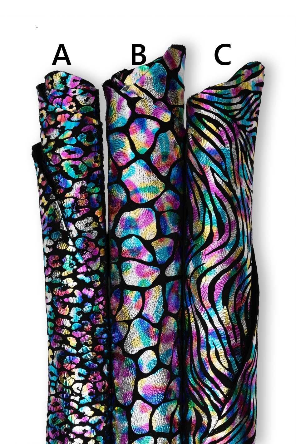 HOLOGRAPHIC multicolor metallic leather skin, iridescent ANIMAL print leather hide, italian leather for bags leathercraft B19777-MT(st)