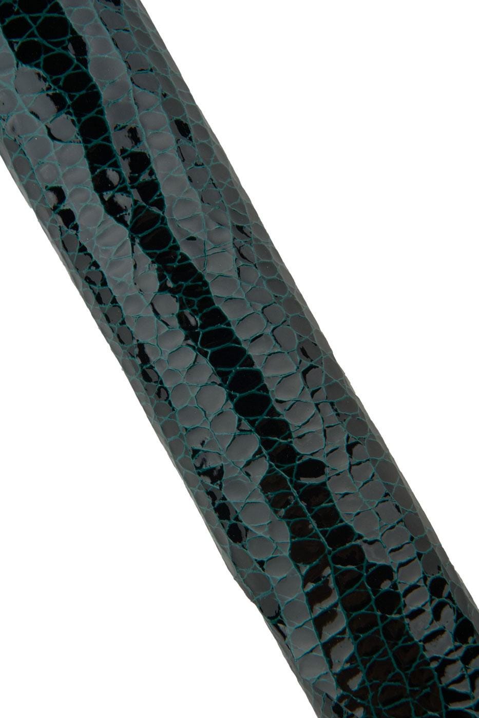 Black - green CROCODILE printed leather skin, glossy soft PATENT textured goatskin, 0.7 - 0.8 mm, for crafters B19345-ST La Garzarara