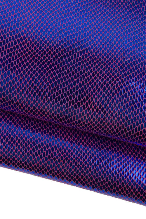 Blue metallic PYTHON textured leather skin, SPARKLE soft snakeskin, glossy reptile printed material B19484-MT(st) La Garzarara