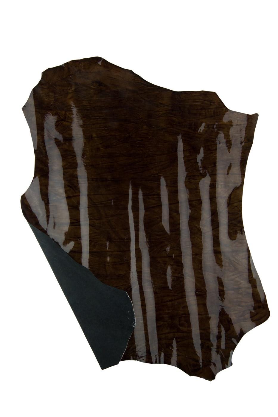 Brown PATENT leather skin, soft shaded goatskins, GLOSSY smooth material for hobbyists B19348-ST La Garzarara