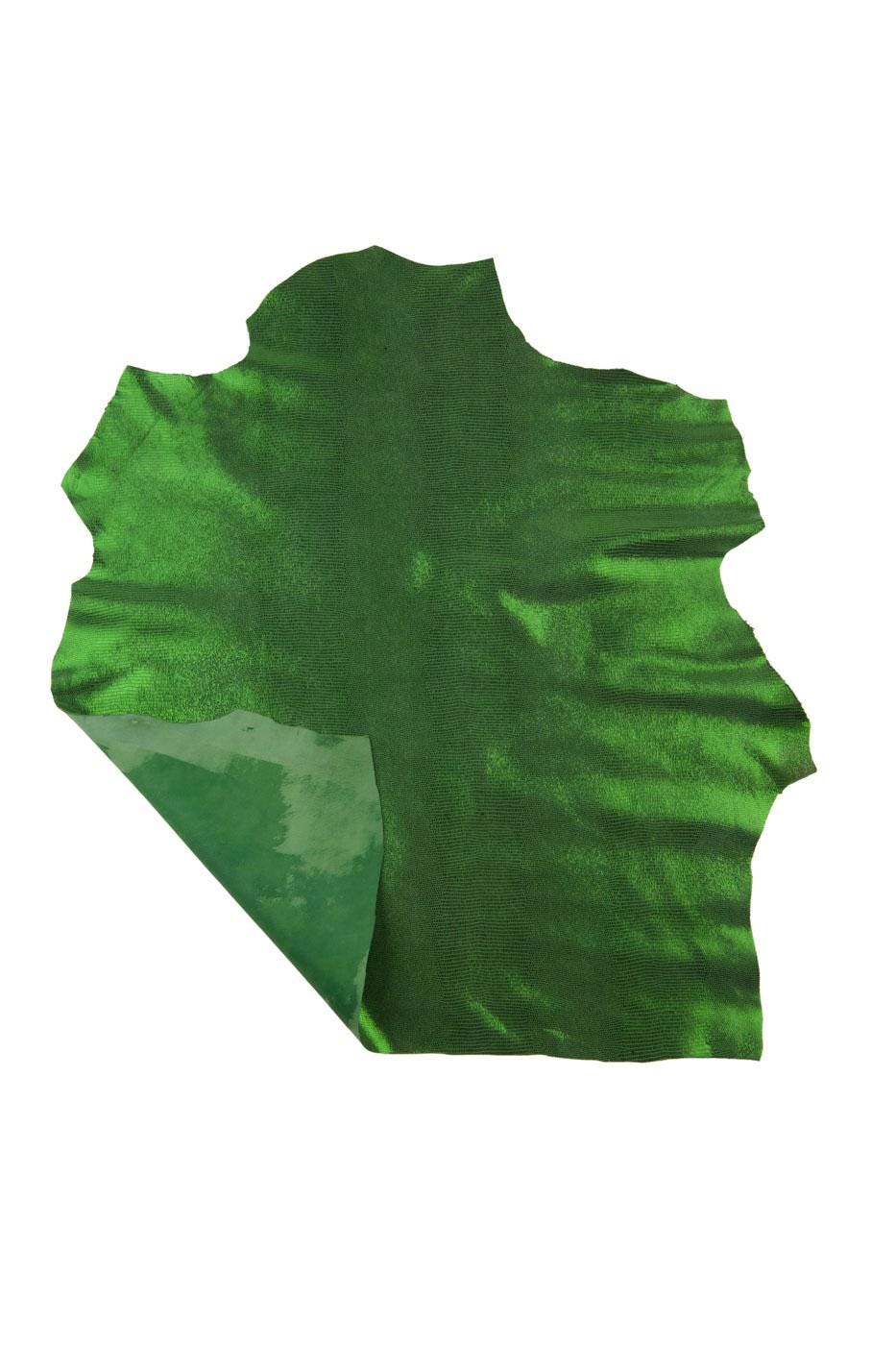 Green LIZARD printed leather skin, soft bright metallic reptile textured goatskin, ideal for DIY projects B19436-ST La Garzarara