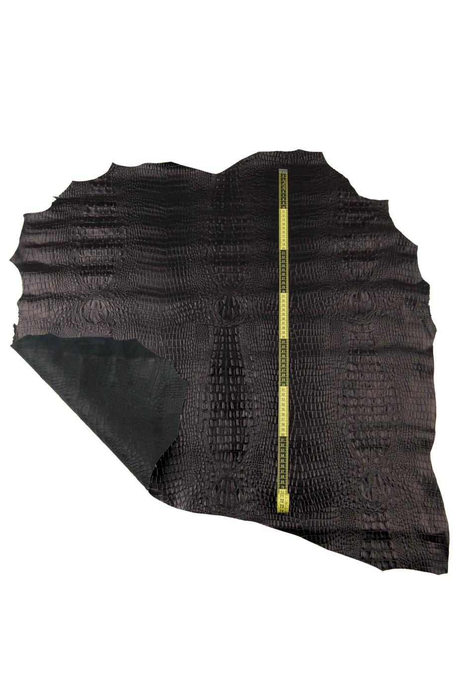 Black ALLIGATOR printed skin, CROCODILE embossed leather skin, goatskin hide, 0.7 - 0.9 mm B17221-TB La Garzarara