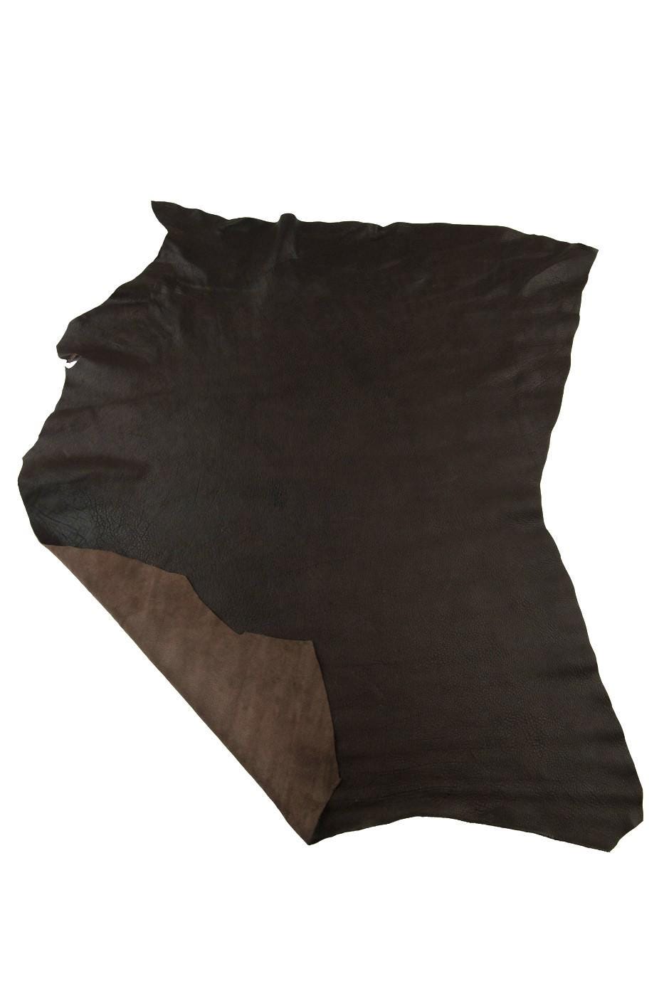 Dark brown TUMBLED leather skin, SOFT semi glossy grainy lambskin with natural veins 1.1 - 1.4 mm B19452-TU La Garzarara