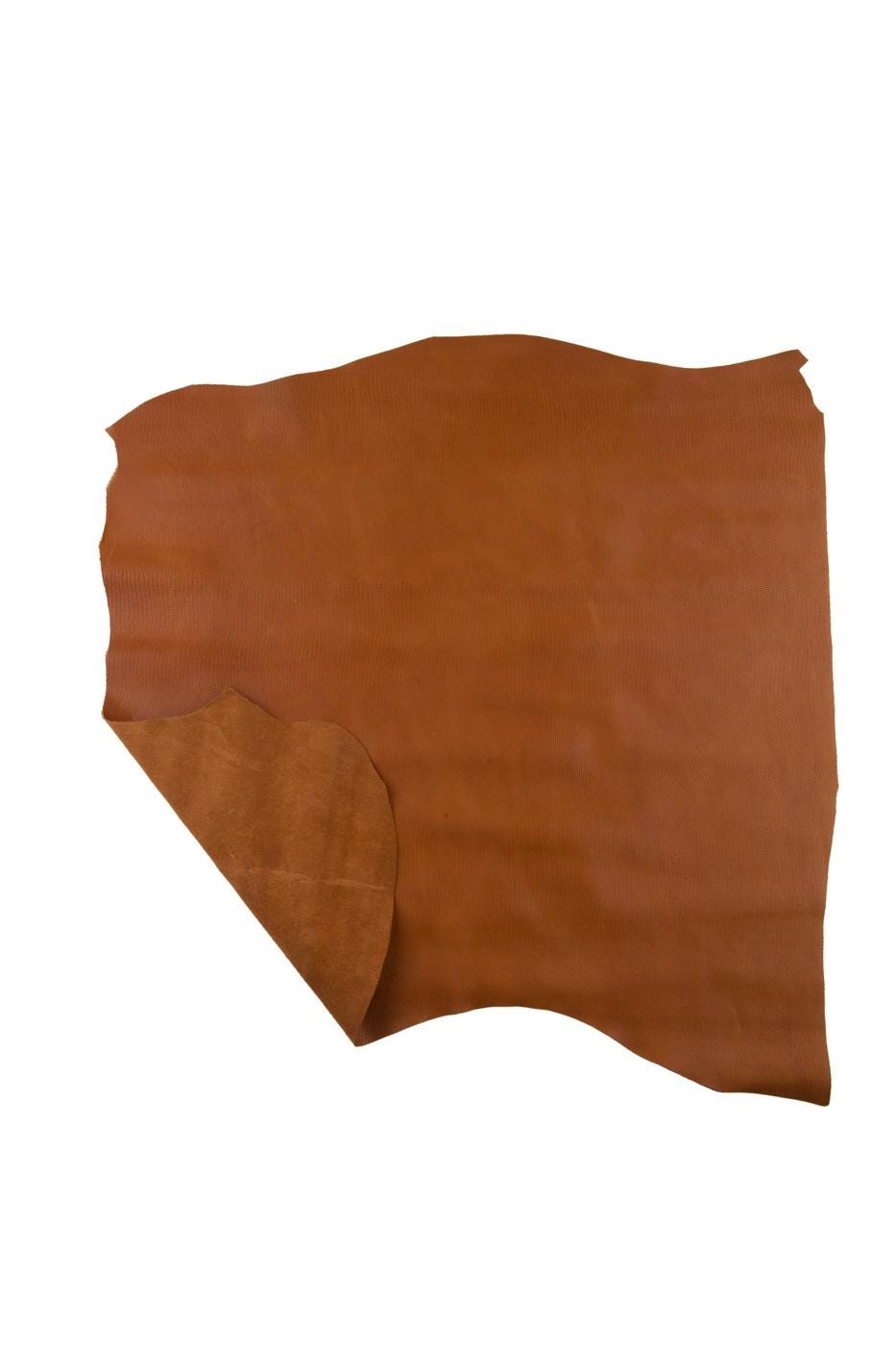 Tan LIZARD printed leather hide, light brown EMBOSSED calfskin, semi glossy soft reptile textured cowhide B19325-ST La Garzarara