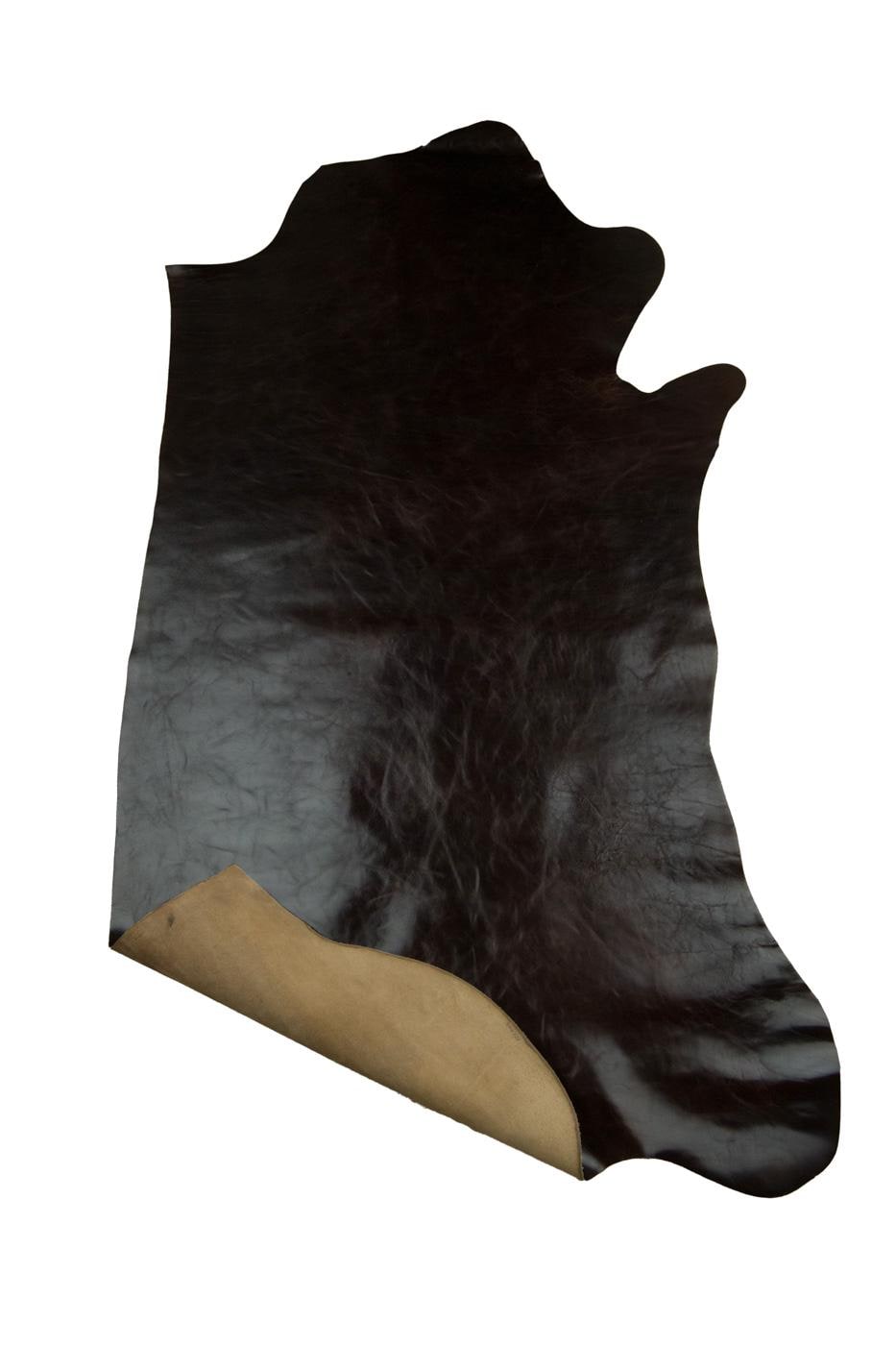 Dark brown GLOSSY SMOOTH leather hide, top quality Italian cowhide, semi stiff thick calfskin for crafters B19455-VT La Garzarara