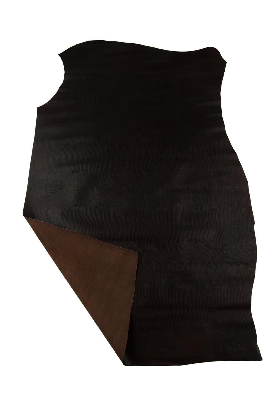 Dark brown LIZARD embossed leather hide, REPTILE printed cowhide, soft matt calfskin for crafters B19327-ST La Garzarara