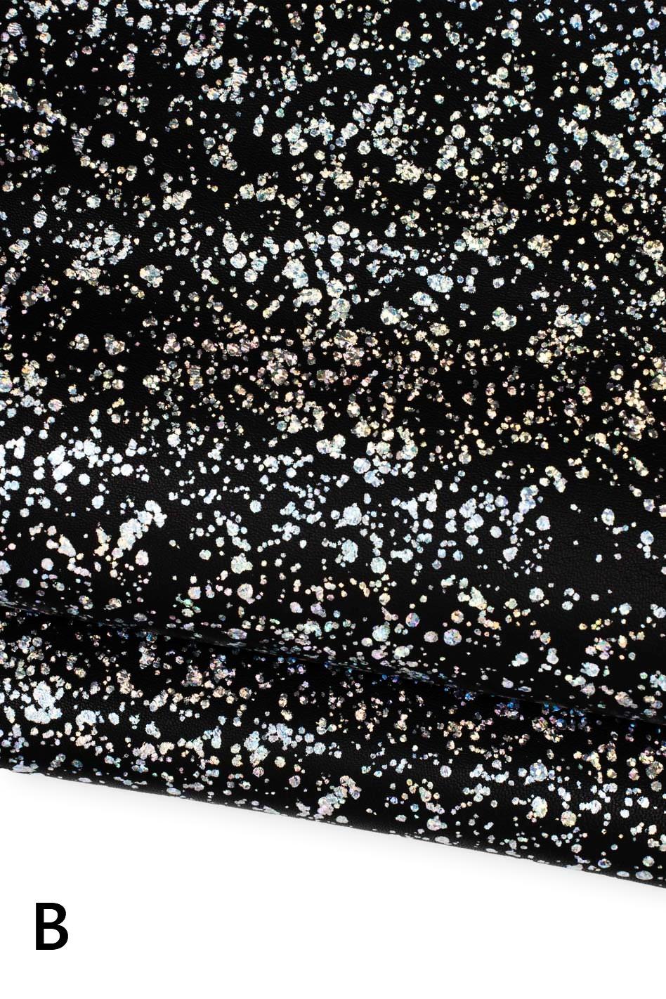 Silver and blue IRIDESCENT printed leathers on a black background, metallic lambskin, 5 different laminated patterns for DIY B19771-MT(st)