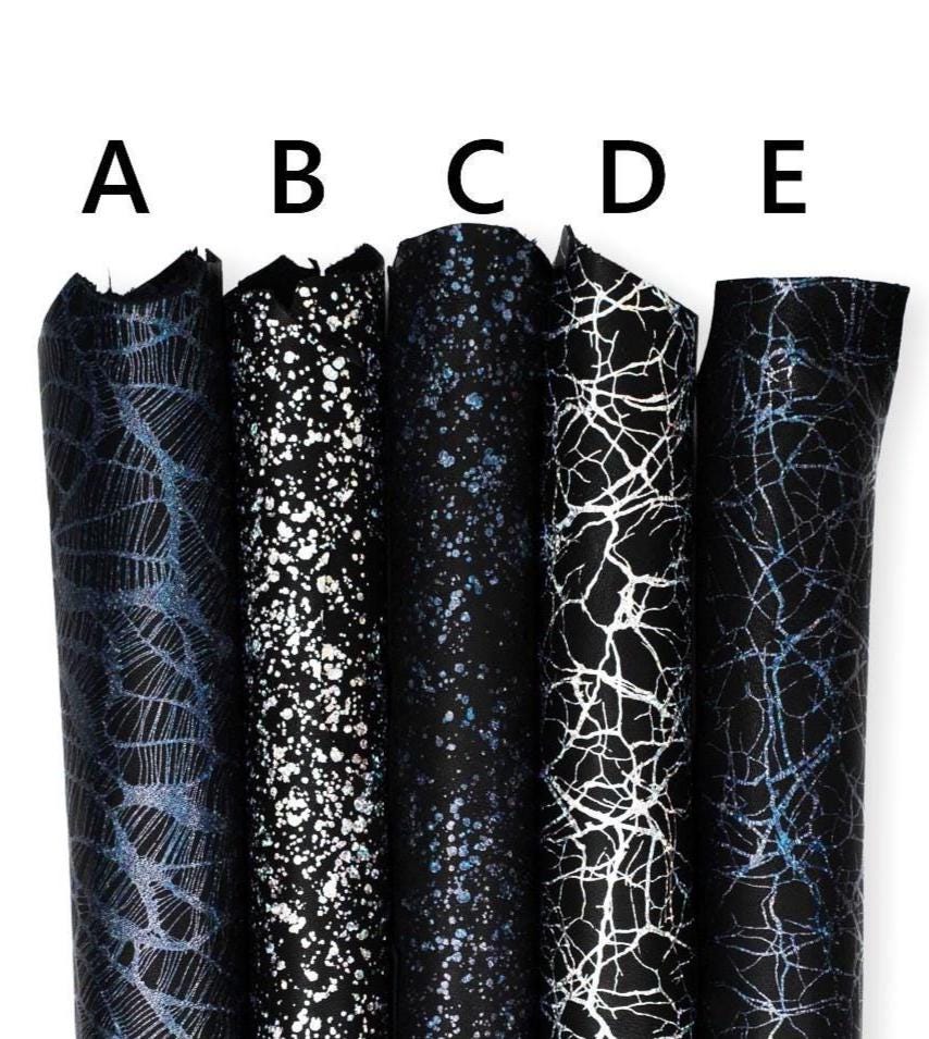 Silver and blue IRIDESCENT printed leathers on a black background, metallic lambskin, 5 different laminated patterns for DIY B19771-MT(st)