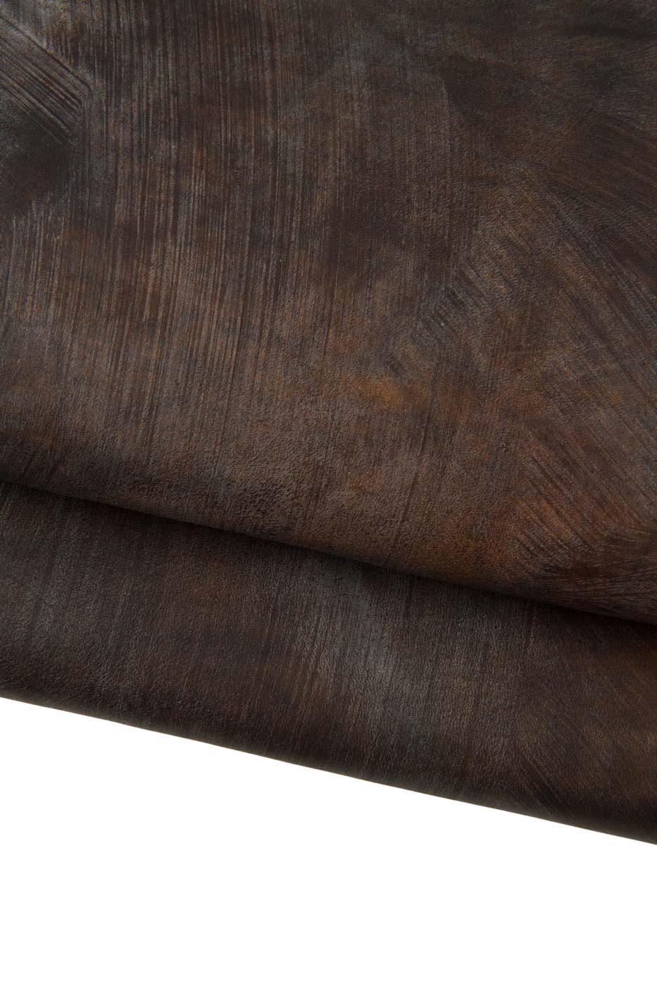 Brown SPORTY leather hide, soft NATURAL cowhide with veins, soft matt calfskin 1.2 - 1.4 mm for crafters B19317-VT La Garzarara