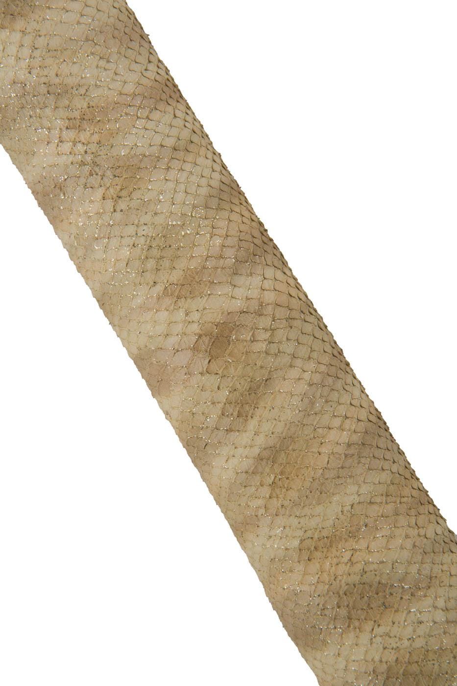 Pale yellow PYTHON printed leather hide with gold GLITTER, soft bright reptile textured cowhide B19320-MT(st) La Garzarara