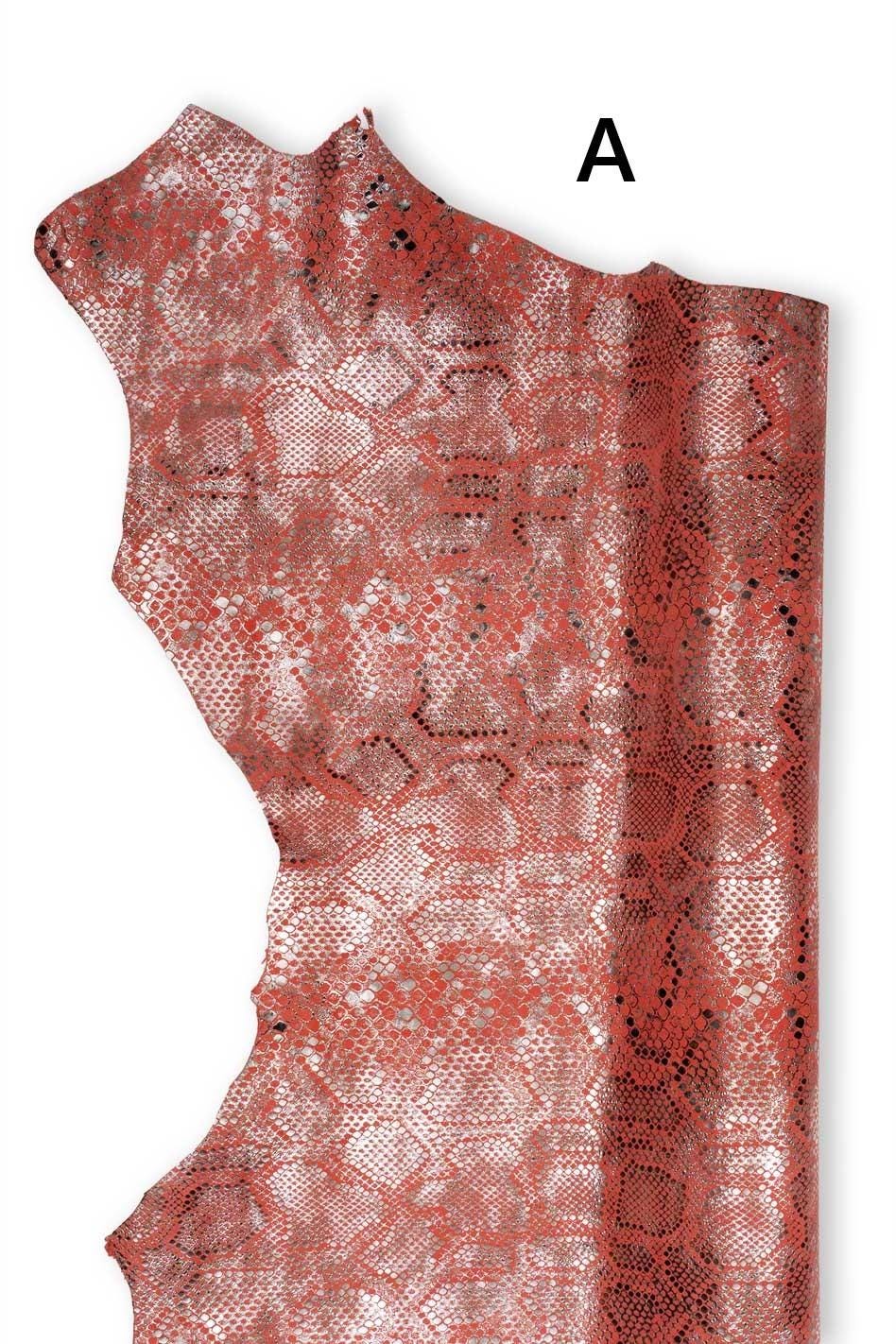 METALLIC PYTHON textured suede goatskins, colorful reptile printed leather skins, bright materials for hobbyists B19056-MT(st) La Garzarara