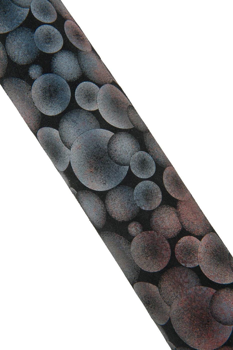 METALLIC TEXTURED leather skin, red - blue circle print on black soft suede goatskin, ideal for crafters B19439-MT(st) La Garzarara