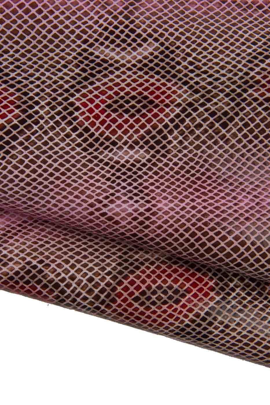 Burgundy red PYTHON textured leather hide, REPTILE printed cowhide, glossy soft snakeskin for hobbyists B19445-ST La Garzarara