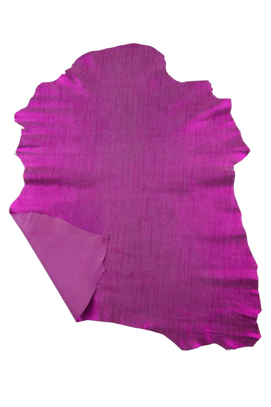 Fuchsia METALLIC leather skin, pink fabric - like textured soft SUEDE goatskin, ideal for diy projects B19390-MT(st) La Garzarara