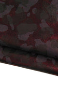 Burgundy - red CAMOUFLAGE printed leather skin, METALLIC textured soft goatskin for diy projects B19438-MT(st)