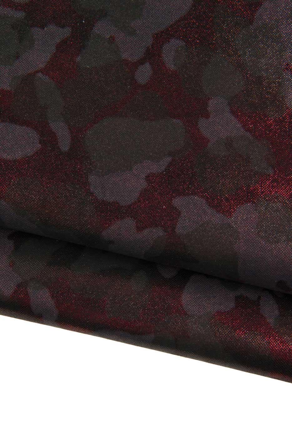 Burgundy - red CAMOUFLAGE printed leather skin, METALLIC textured soft goatskin for diy projects B19438-MT(st)