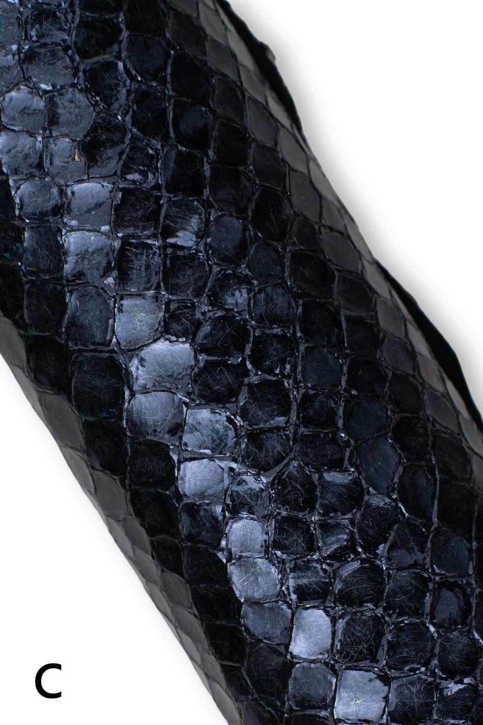 METALLIC SNAKE printed leather skin, black - seelmetal - blue python textured skin, soft bright hide for hobbyists B19142-MT(st) LaGarzarara