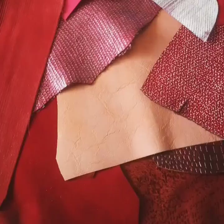 Red and Pink Craft Scraps, 5x6 Mixed Leather Pieces, Bright Shades and Assorted Textures Offcuts Renmants  B052   La Garzarara