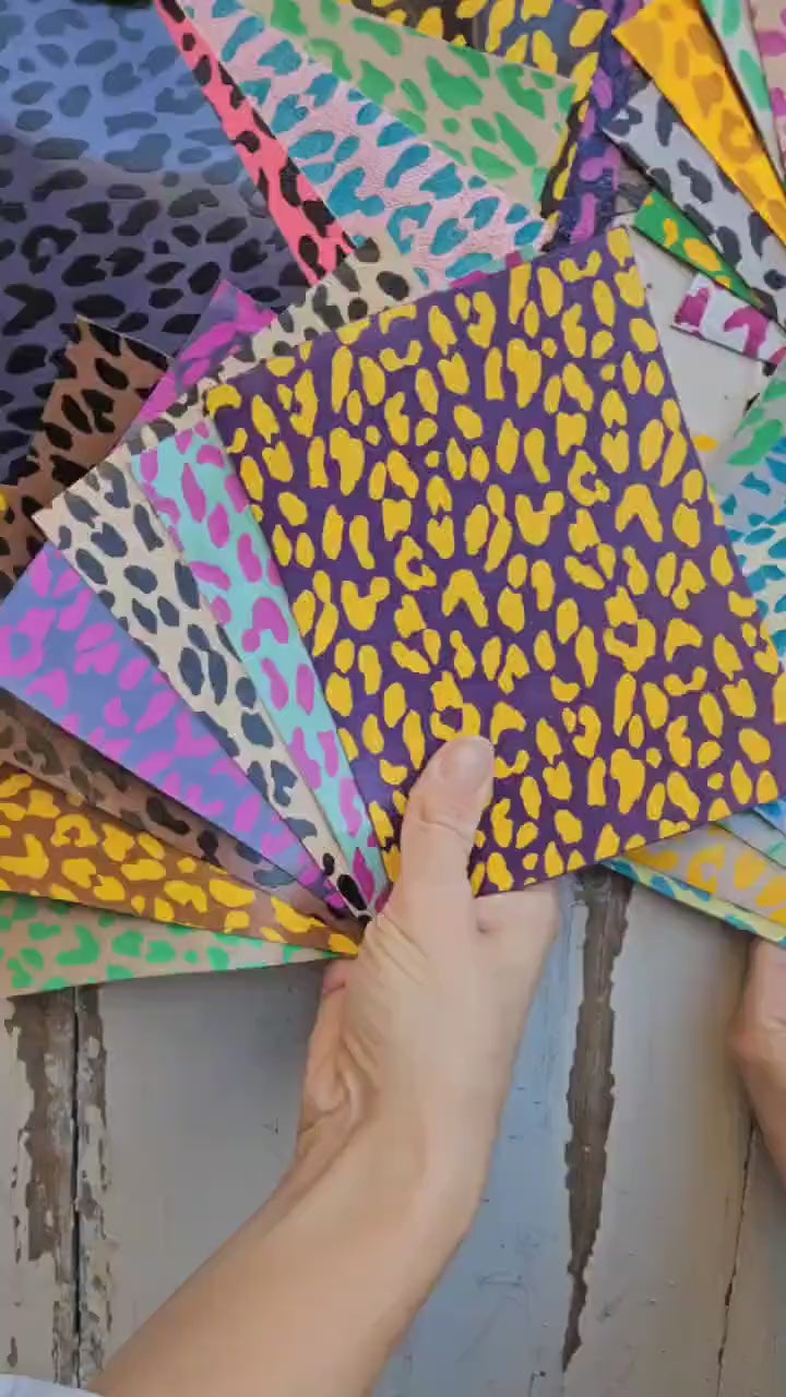 Vibrant cheetah and leopard Scraps,  Printed pieces Leather for DIY - bright animal print colors random from picture 6x5" / 15x12 cm RT259