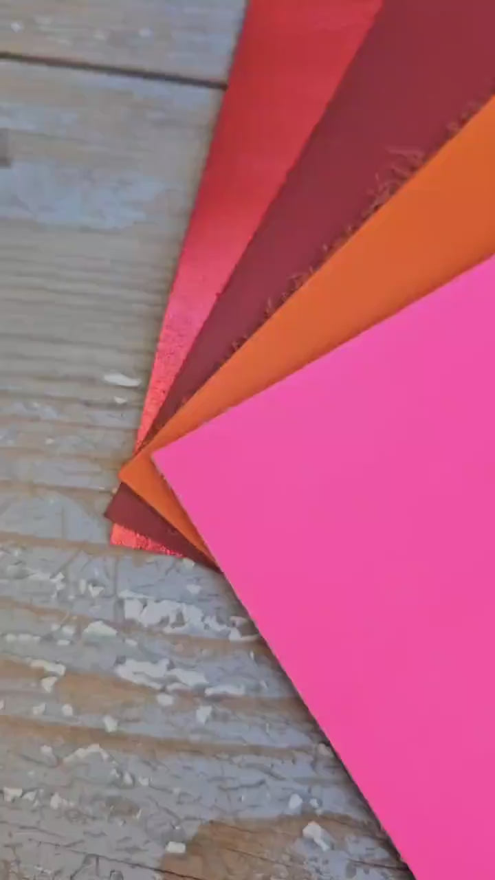 Bold Color Leather Scraps, Hot Pink Orange and Red Offcuts, Leather Pieces for Earrings and DIY  8x10" / 20x25 cm RT312  La Garzarara