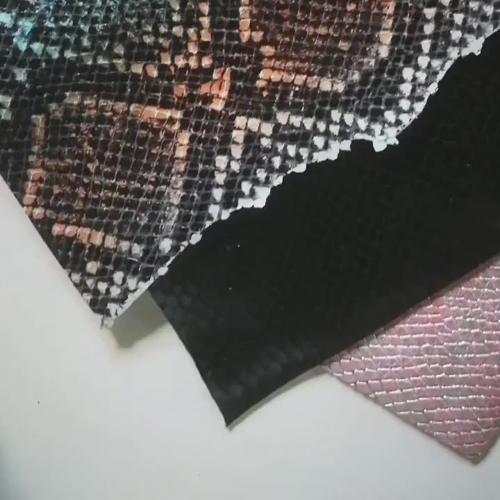 Python print leather scraps, embossed renmants skins, printed snakeskin offcuts, assortment reptile leather pieces for crafts B096