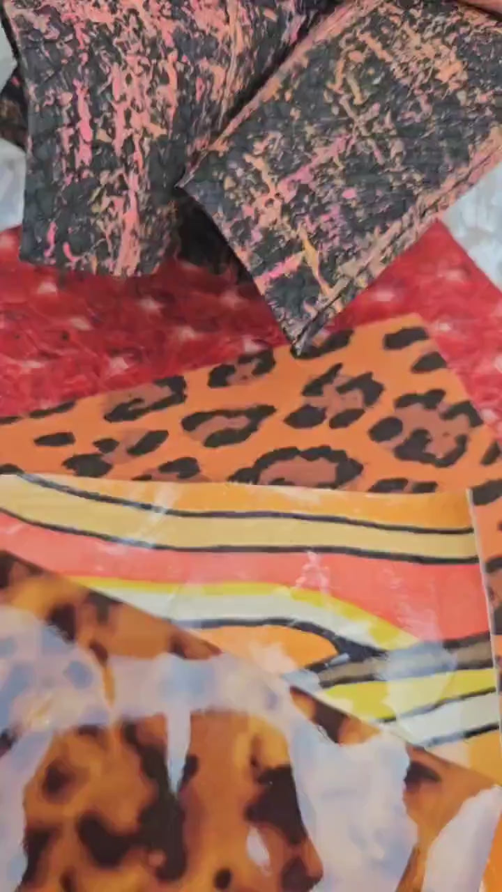 Wild Print Leather Offcuts, Leopard Orange Red Scraps, Glossy Textured Remnants for DIY Crafts  RT226