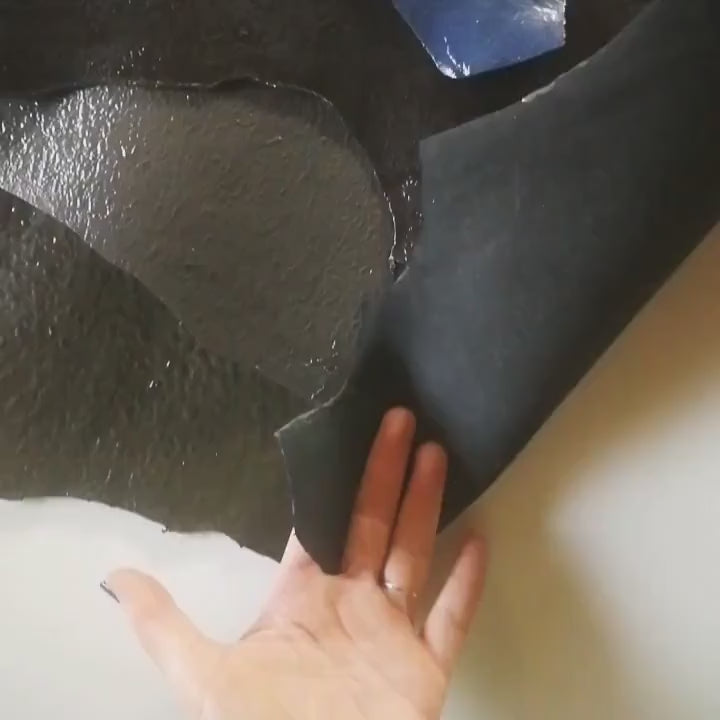 Glossy wrinkled LEATHER hides, green /grey / blue / black shiny textured skins  B13332-ST La Garzarara