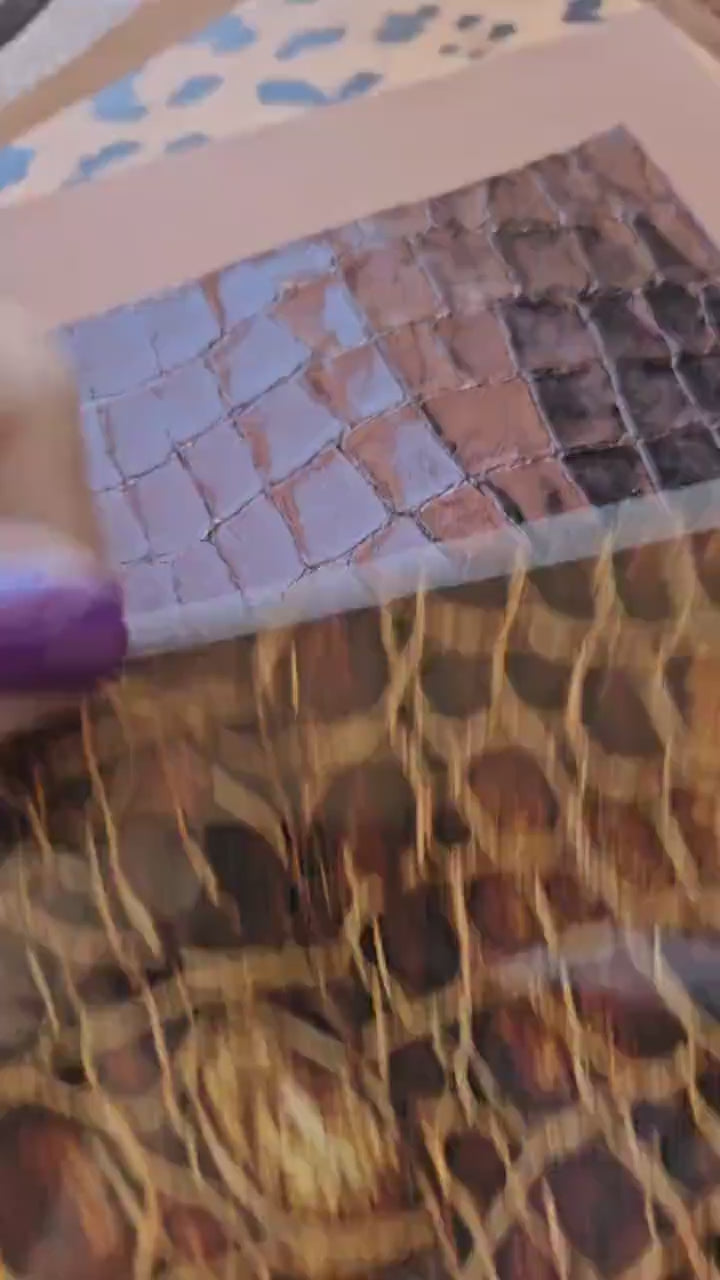 Cognac Brown Leather Pieces, Assorted Crocodile Print Scraps, Reptile Pattern Remnants and Bronze Offcuts RT270