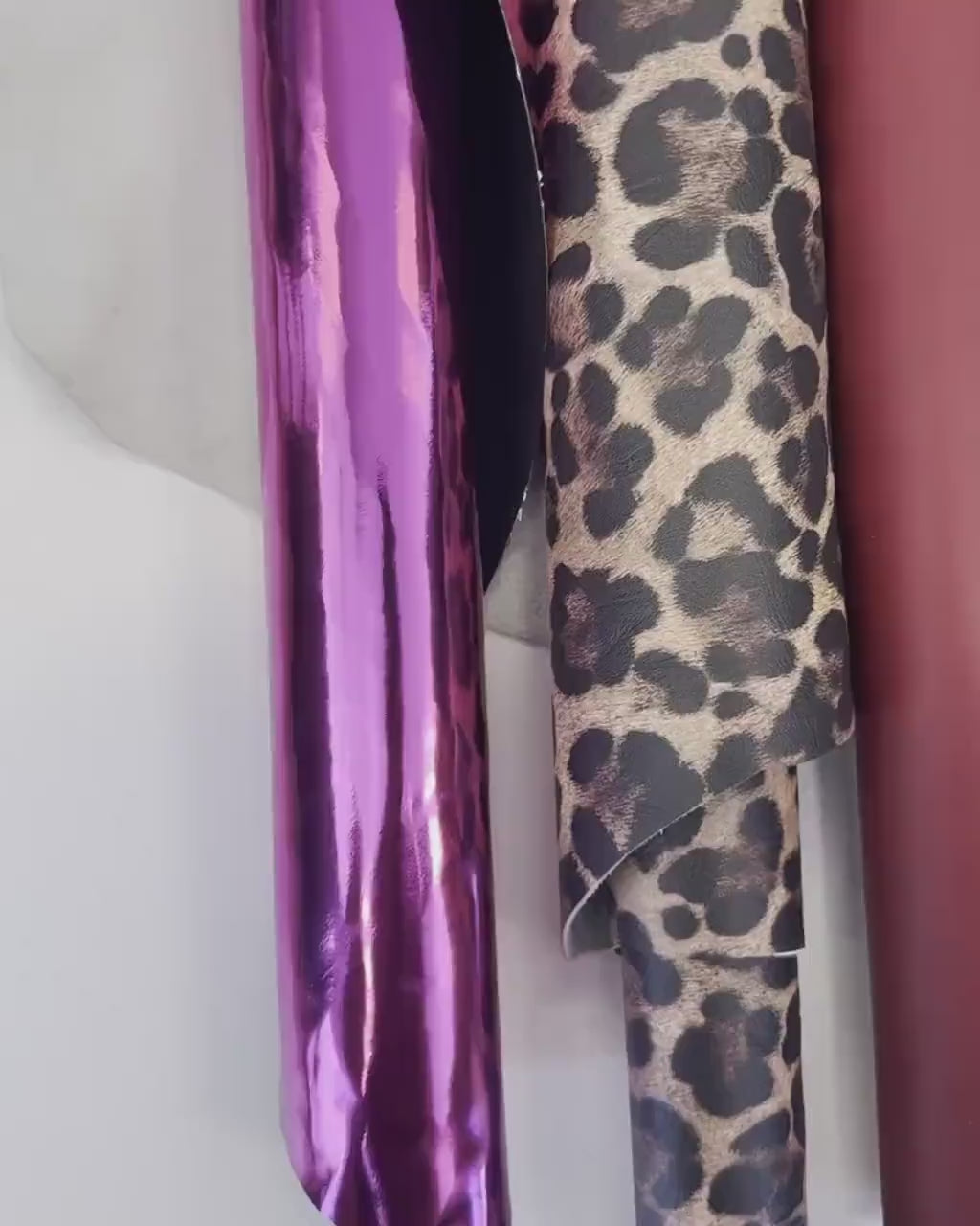 Mix leather skins lot, Red, pink and beige leather hides 5 metallic, leopard and camouflage printed hides, fancy goatskins  B18130-MT(ST)