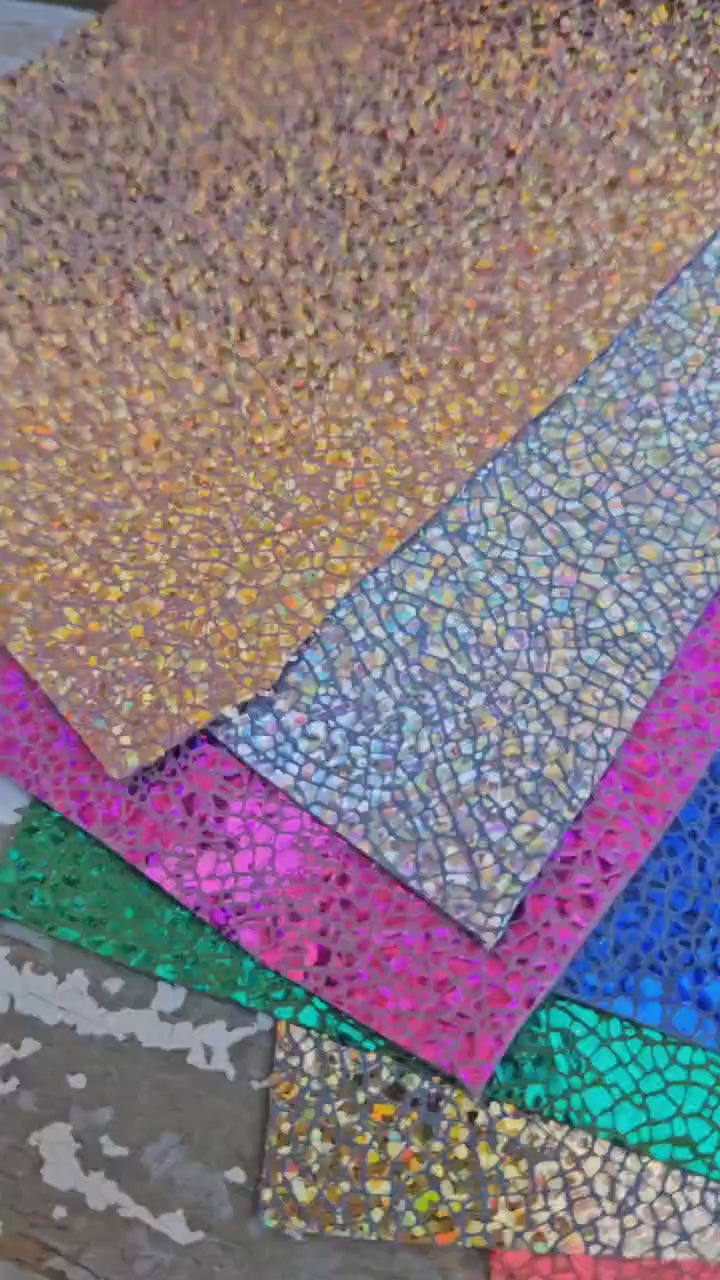 Rainbow Leather Scraps, Metallic Crackled and Iridescent Remnants, Random Shimmer Offcuts for Jewelry6x5" / 15x12 cm  RT217   La Garzarara