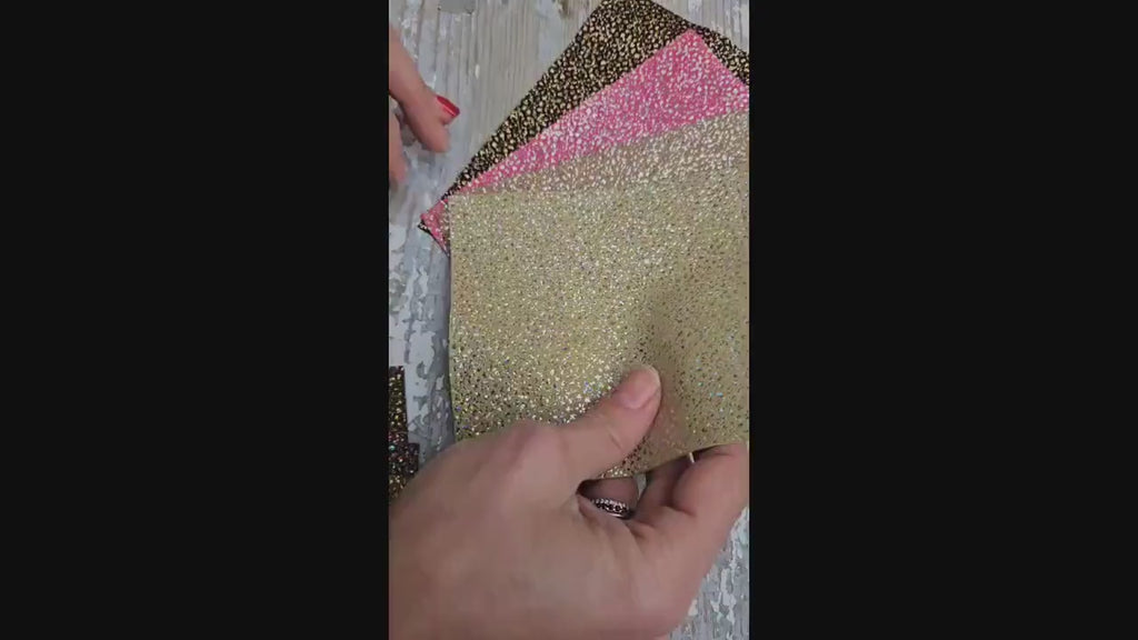 Metallic Glitter Leather scraps, Micro FLOWER Printed Offcuts, 10  random iridescent pieces  6x5" / 12x15 cm  RT264