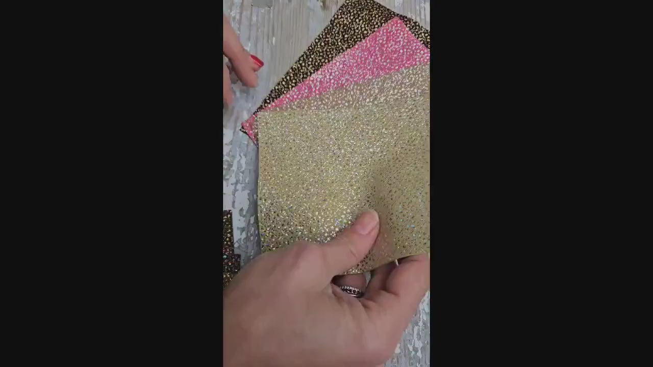 Metallic Glitter Leather scraps, Micro FLOWER Printed Offcuts, 10  random iridescent pieces  6x5" / 12x15 cm  RT264
