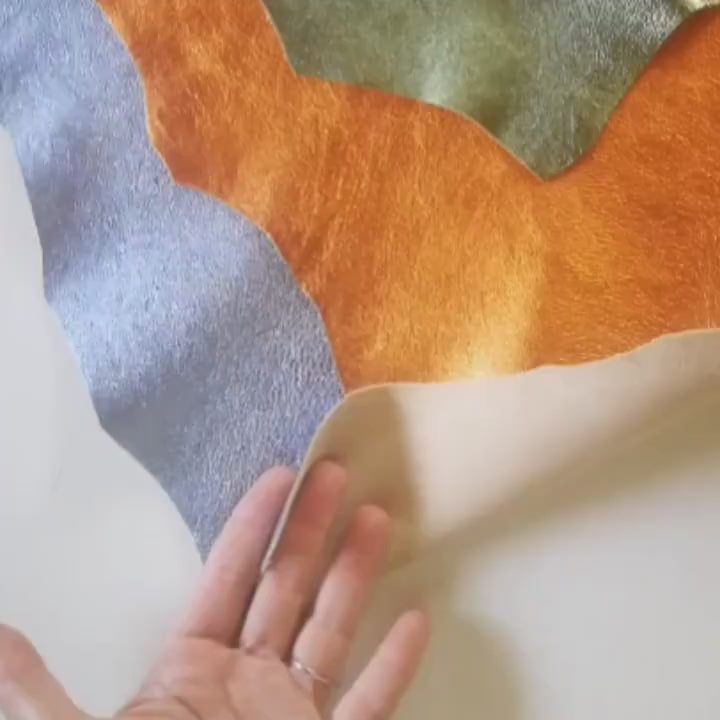 METALLIC leather hides - Orange, blu lambskins , pebble grainy laminated wrinkled lamb ,soft sheepskin  B11185-MT