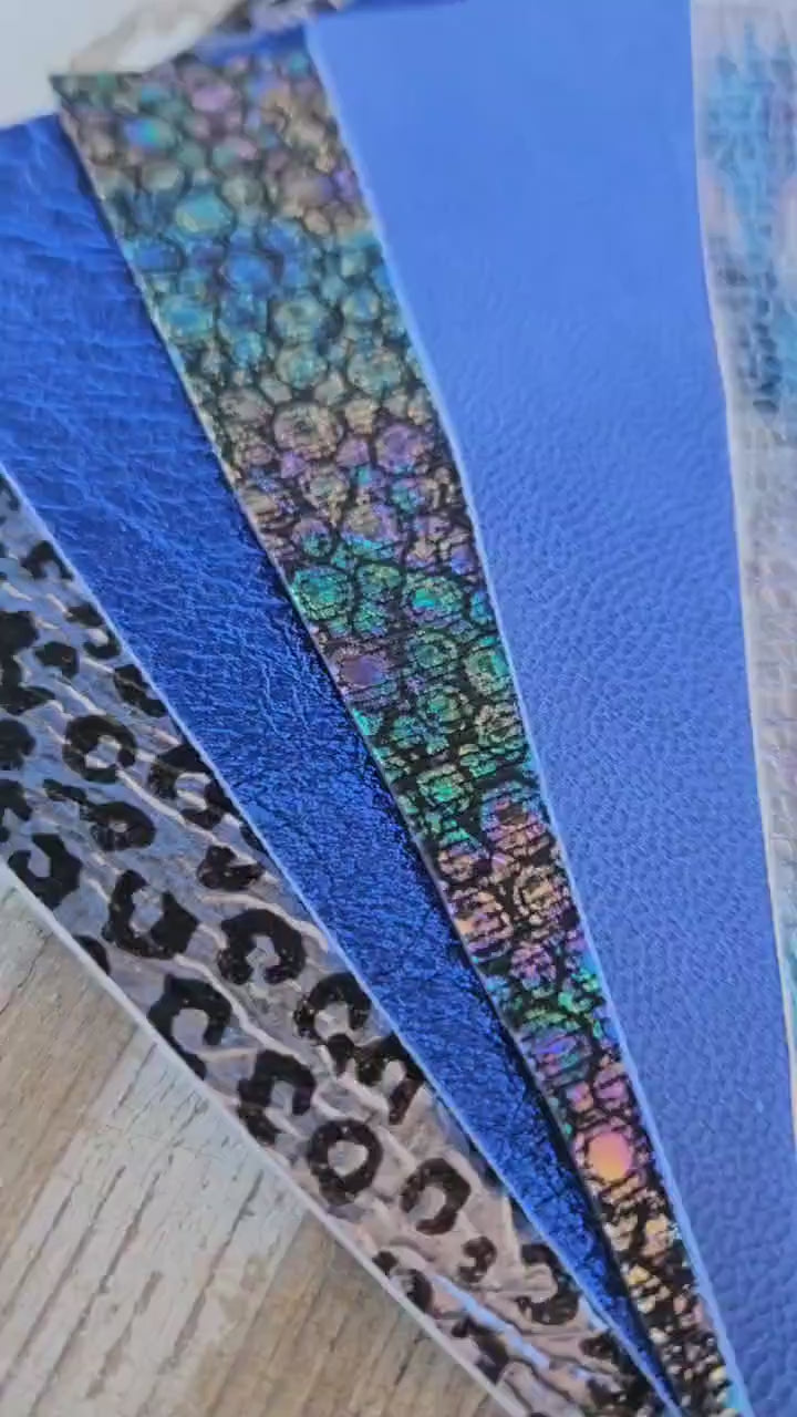 10 Selected leather scraps, BLUE, printed and metalic printed,mix selection leather pieces as per pictures RT277  La Garzarara