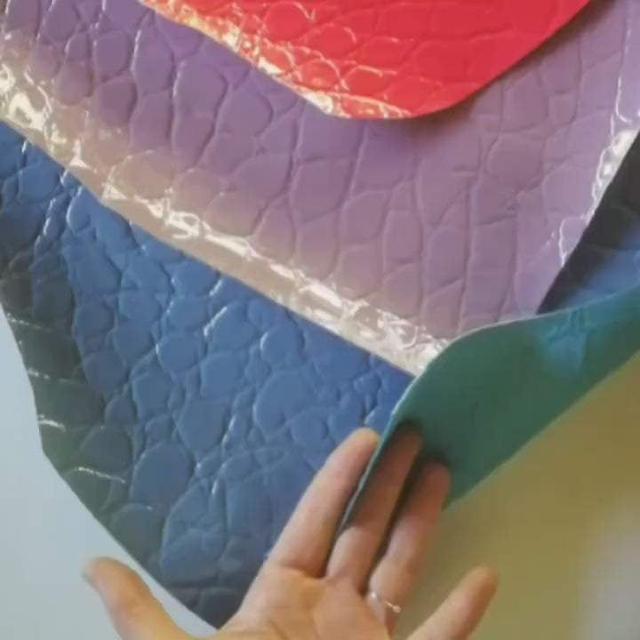 Glossy CROCODILE Patent leather hide embossed croco calfskin skin, lilac coral sky blue, 1.1-1.3 mm B12225-ST La Garzarara