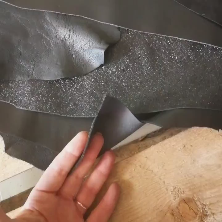 Black Leather pieces, assorted leather scraps and sheets smooth pieces and printed renmants, RANDOM offcuts  selection 1 kg 2 kg LaGarzarara