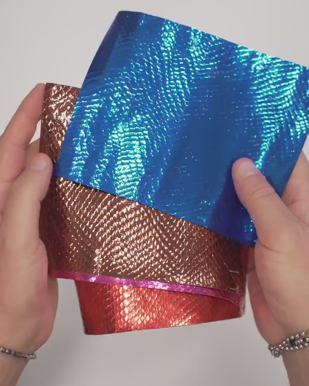 Metallic PYTHON printed leather scraps in bright colors - 10 random reptile remnants snake leather pieces 6x5" / 15x12 cm RT306 La Garzarara