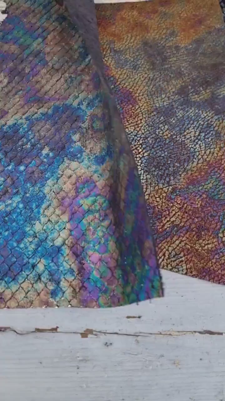 10 Selected leather pieces, HOLOGRAPHIC textured, mix colorful selection leather remnants as per pictures  RT10 La Garzarara