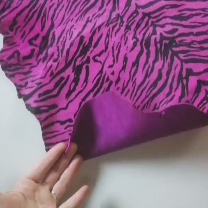 Fuchsia Zebra Italian leather,Hair on cow skin, zeb printed calfskin hide, luxury animal print ponyskin   B10870-CV La Garzarara