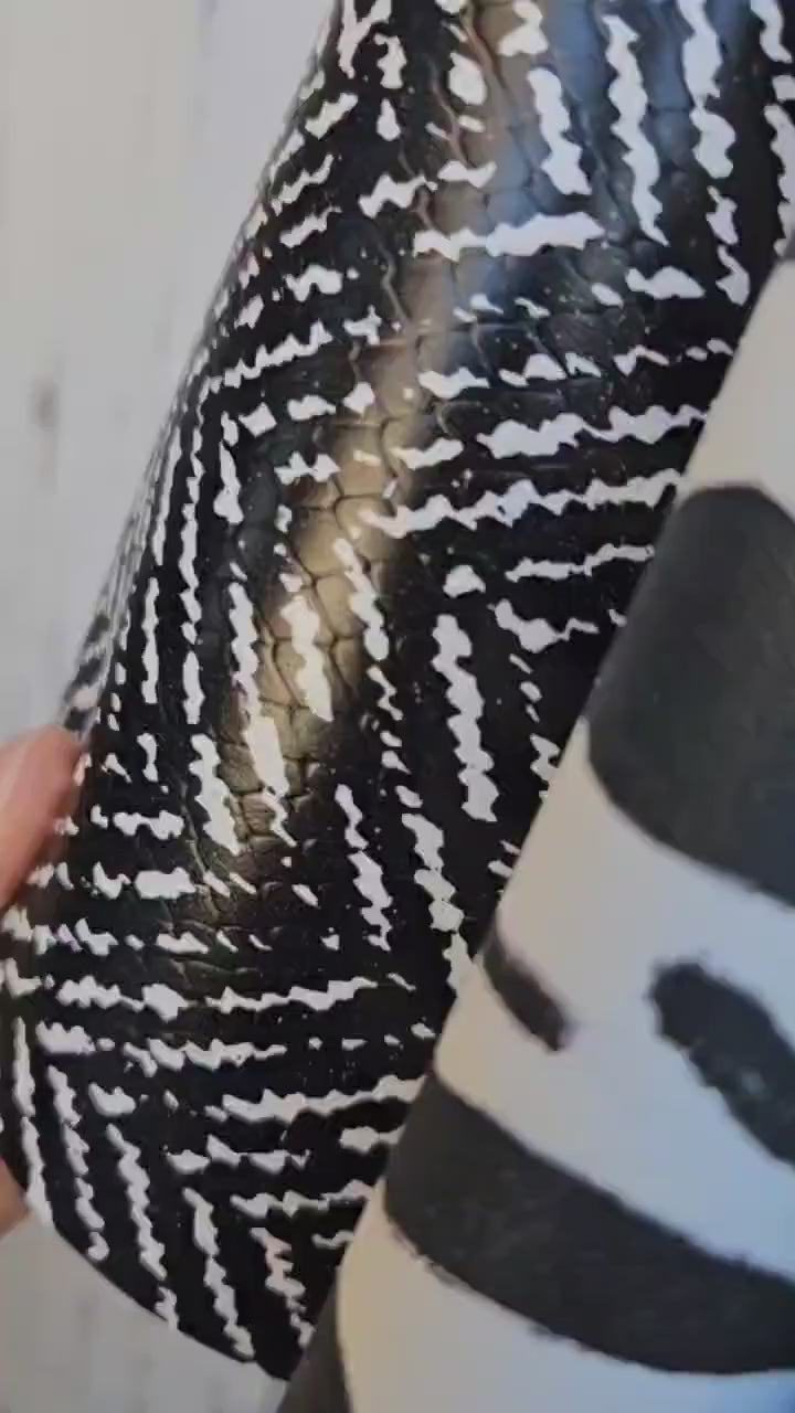 10 Black and White Leather Scraps, Patterned Leather Offcuts, Mixed Texture Pieces for Crafts6x5" / 15x12 cm  RT348