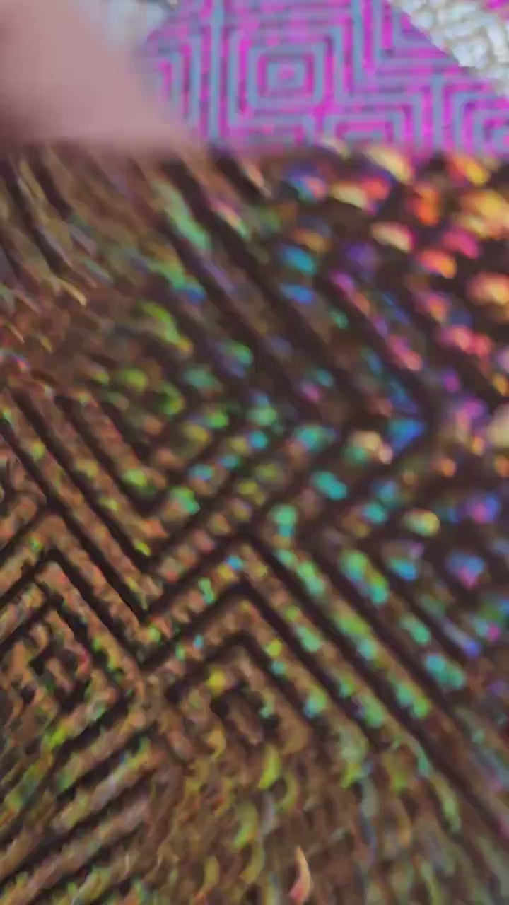 Geometric Leather Scraps, Metallic Foil Pattern Offcuts, Colorful Diamond Print Leather Pieces 6x5" / 15x12 cm  RT263
