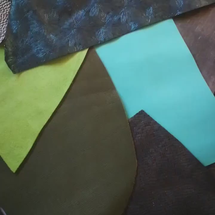 Assorted Green and Grey Leather, 5x6 Craft Cuts, Mixed Colors Textures and Finishes Leather scraps for crafter   B052   La Garzarara