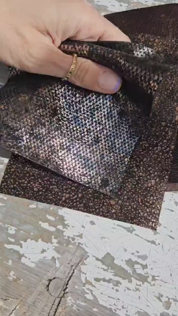 Gold Bronze Leather Scraps, Black and Brown Selected Remnants, Exotic Textures Metallic Prints and Special Finishes as per pictures RT205
