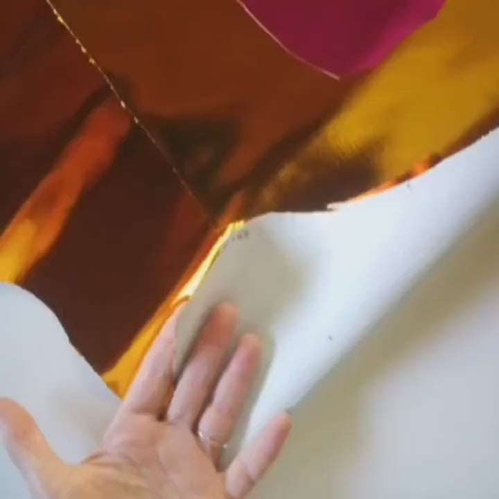 MIRROR metallic leather hides - Fuchsia yellow orange smooth laminated goatskins stiff shiny skins for crafting  B11757-MT La Garzarara