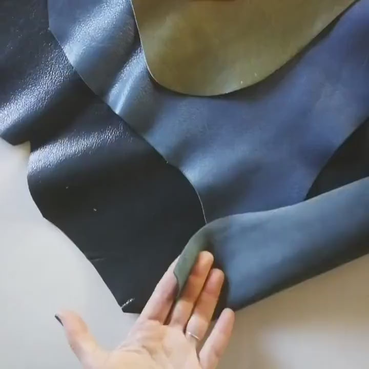Natural Shiny goatskin leather, pebble grainy grain textured skins - Blue orange green grey  hides - soft goat leather skins   B13664-TU/F