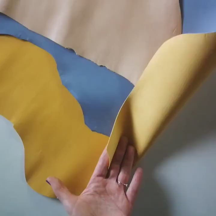 Goatskin leather Beige light blue YELLOW, small genuine talian goat skins  B13763-TU La Garzarara